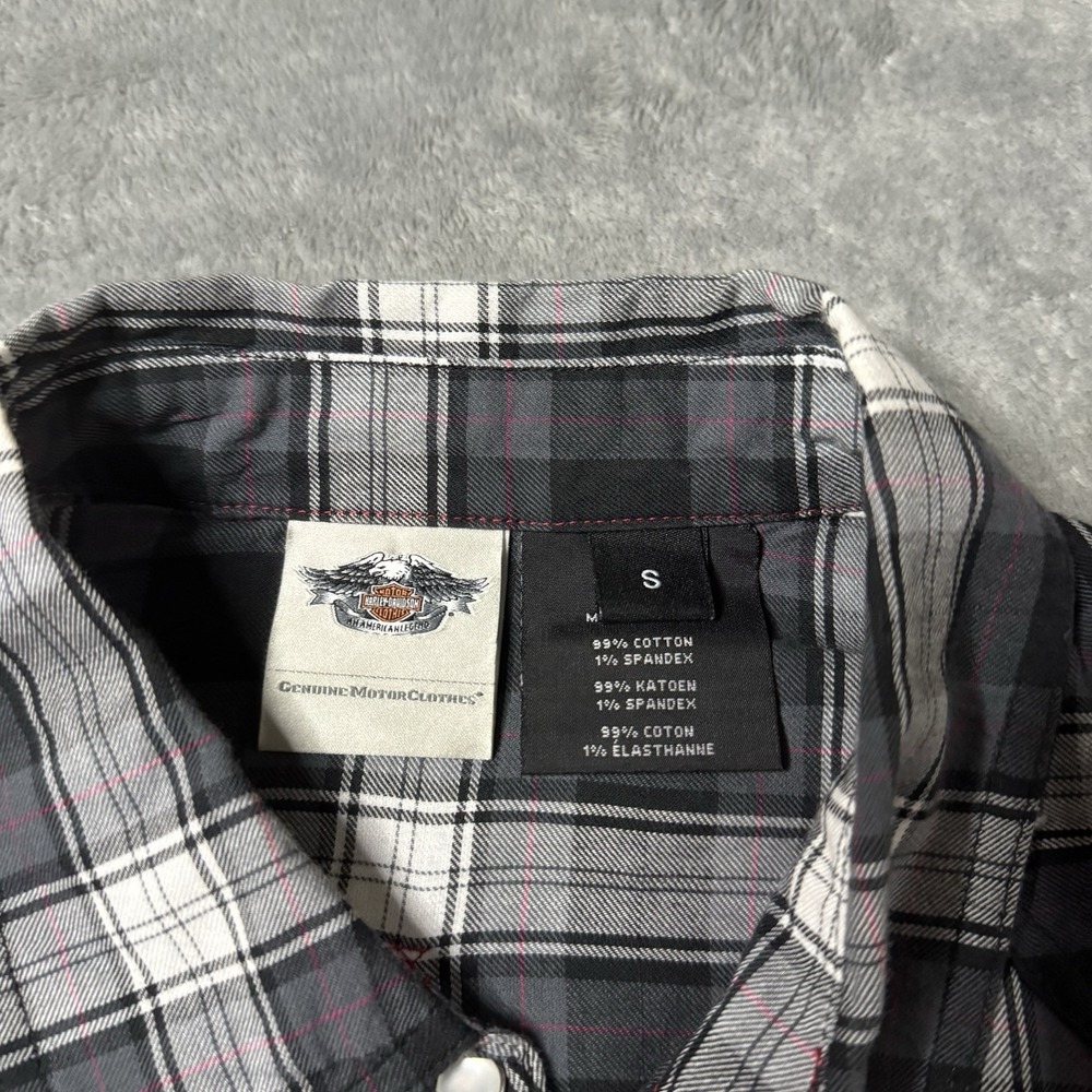 Harley Davidson Rhinestones Plaid Pearl Snap Button Pockets Shirt Women's Size S - Picture 3 of 8